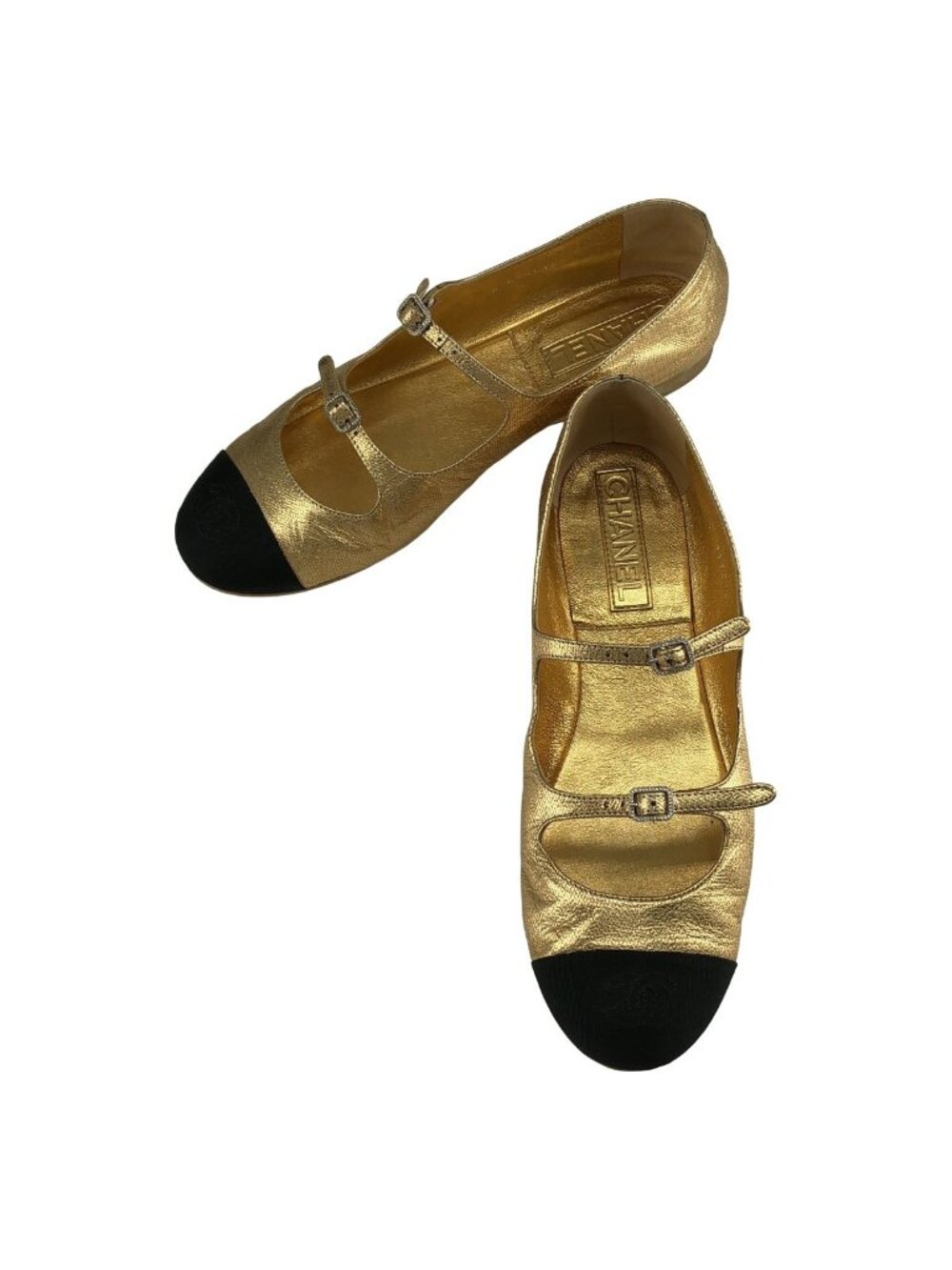 Chanel Bicolor Mary Jane Shoes 39C Gold Black